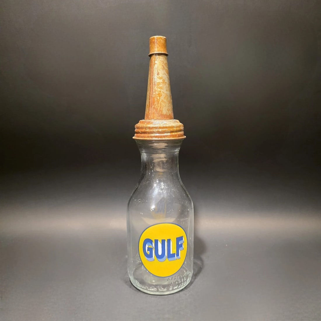 1930s Style Glass Gulf Oil Bottle w Spout - 5