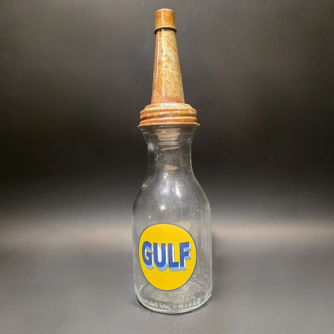 1930s Style Glass Gulf Oil Bottle w Spout - 6