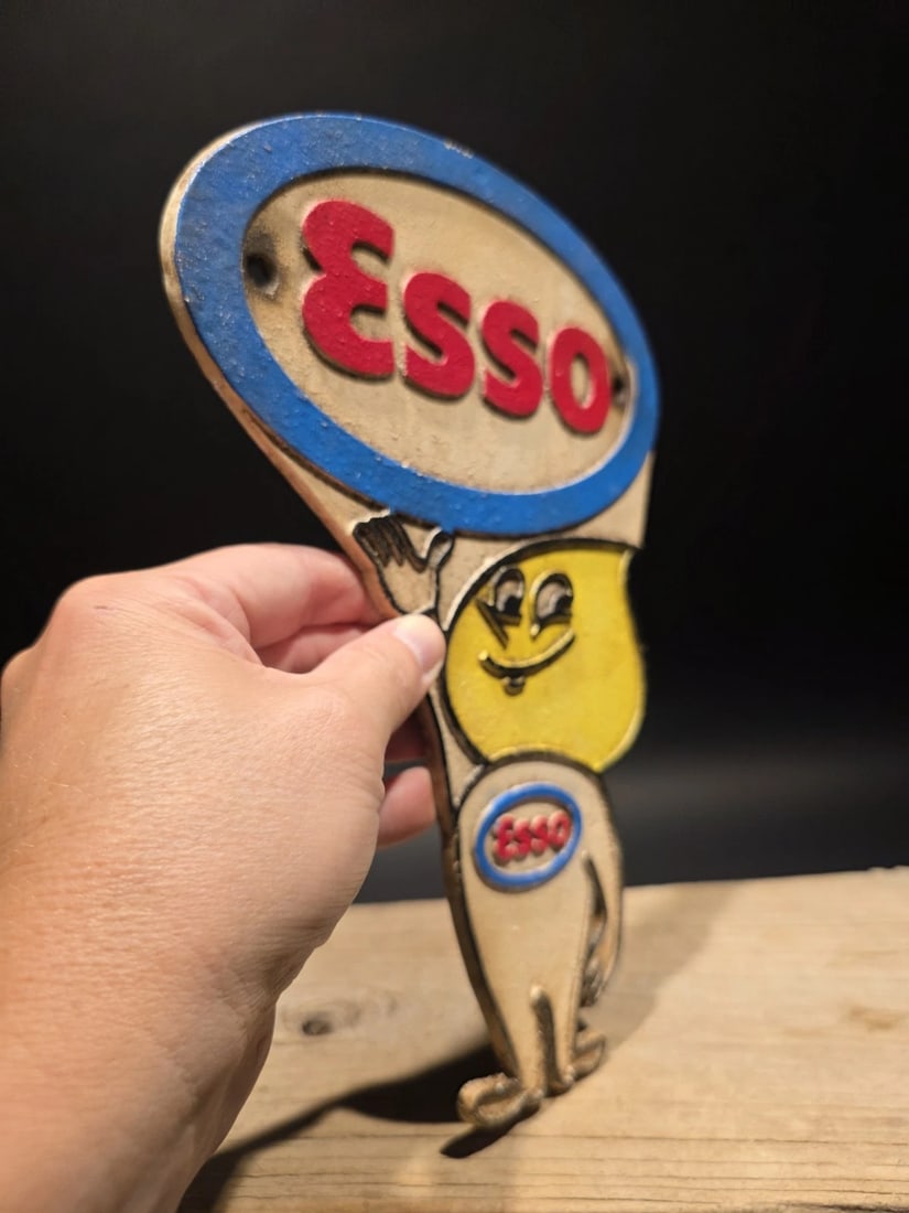 11" Gas Station Advertising Esso Oil Drop Cast Iron Sign - 10