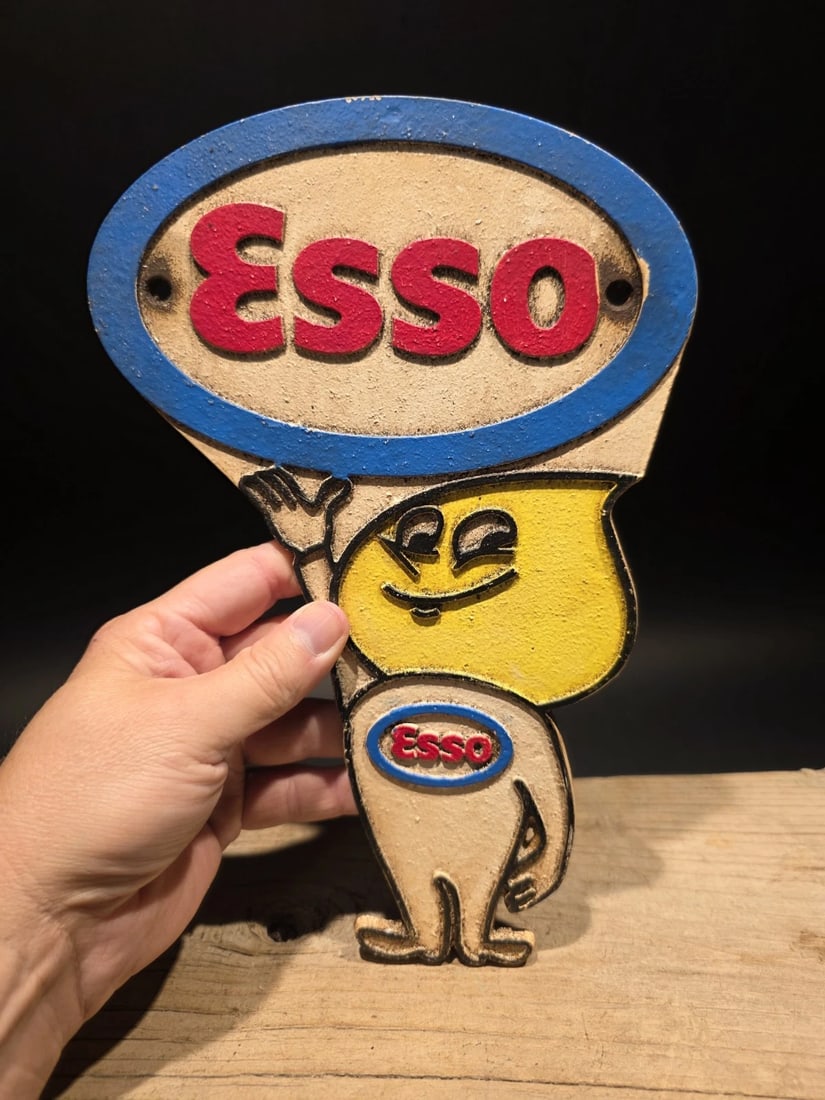 11" Gas Station Advertising Esso Oil Drop Cast Iron Sign - 2