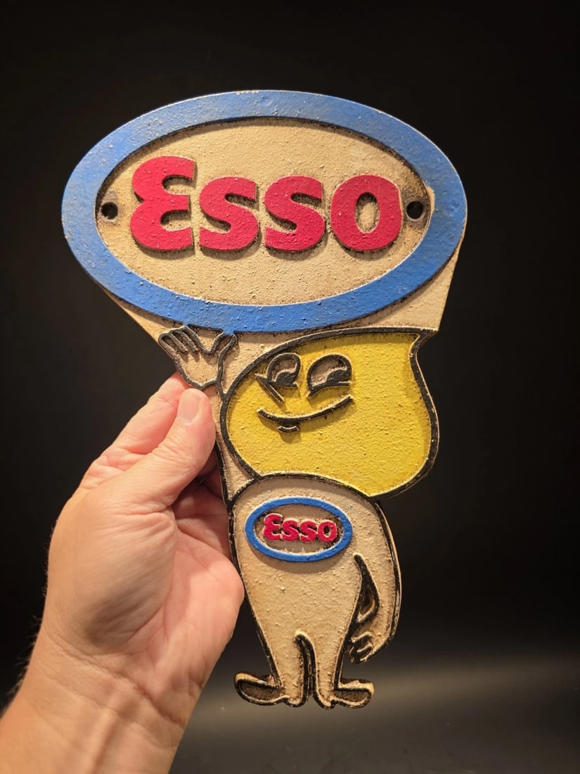 11" Gas Station Advertising Esso Oil Drop Cast Iron Sign - 5