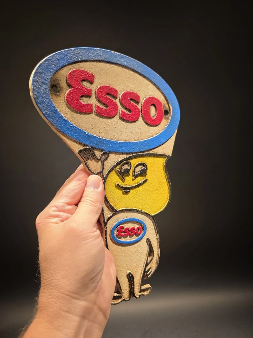 11" Gas Station Advertising Esso Oil Drop Cast Iron Sign - 6