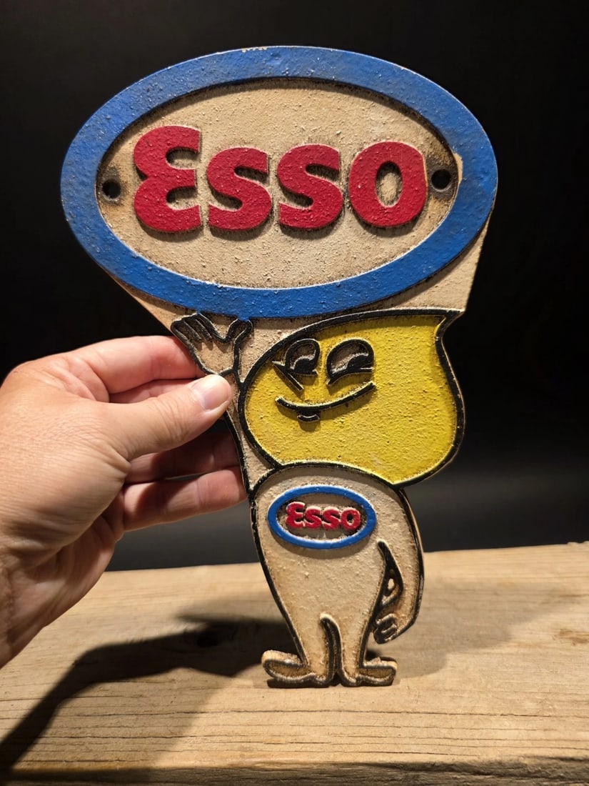 11" Gas Station Advertising Esso Oil Drop Cast Iron Sign - 8