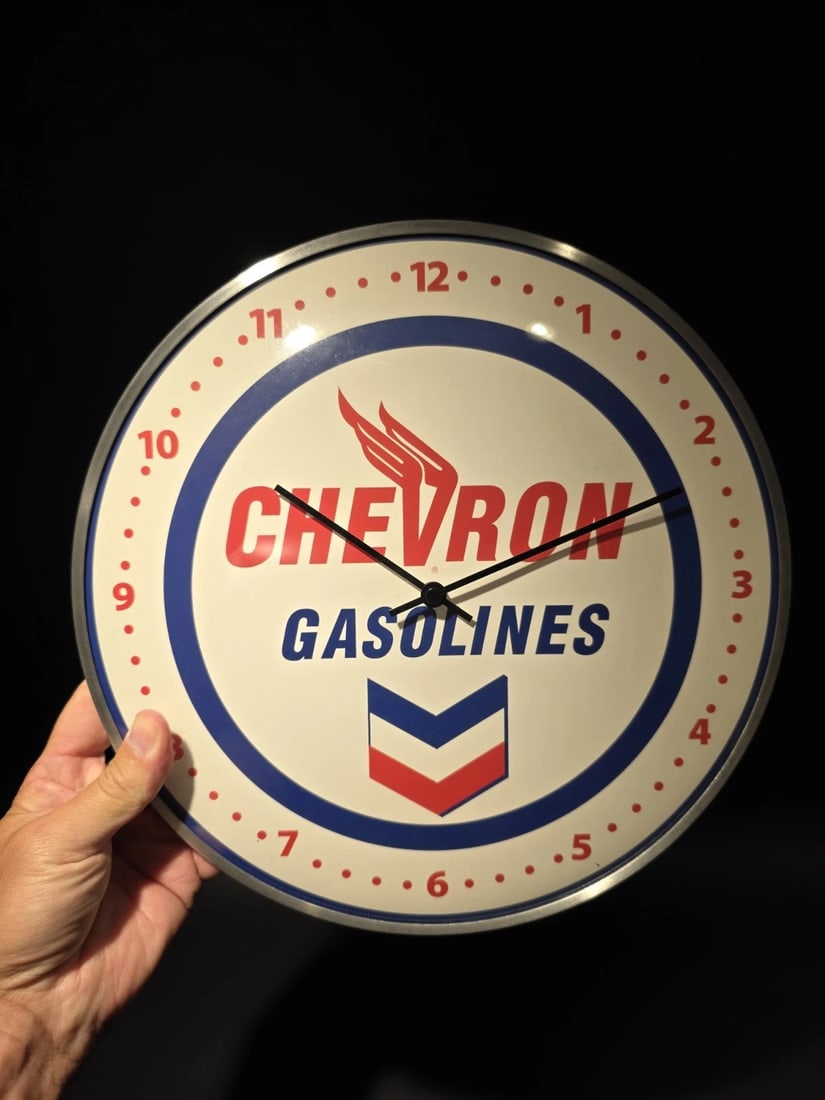 12" Round Chevron Gasoline Oil Wall Clock Sign - 3