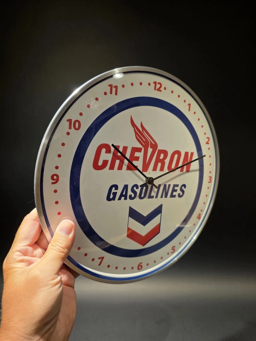 12" Round Chevron Gasoline Oil Wall Clock Sign - 4