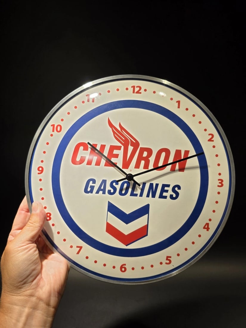12" Round Chevron Gasoline Oil Wall Clock Sign - 8