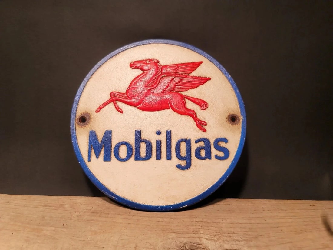 Cast Iron Round Mobile Gas Oil Sign Plaque - 10