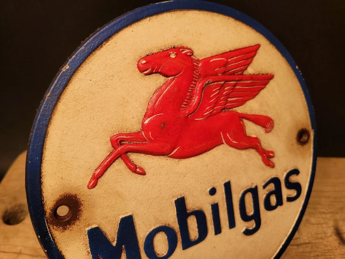 Cast Iron Round Mobile Gas Oil Sign Plaque - 6