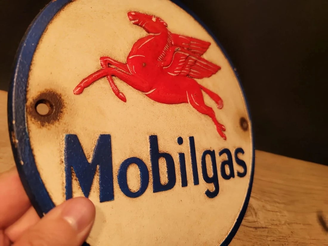Cast Iron Round Mobile Gas Oil Sign Plaque - 7