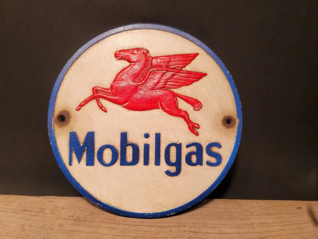 Cast Iron Round Mobile Gas Oil Sign Plaque - 8