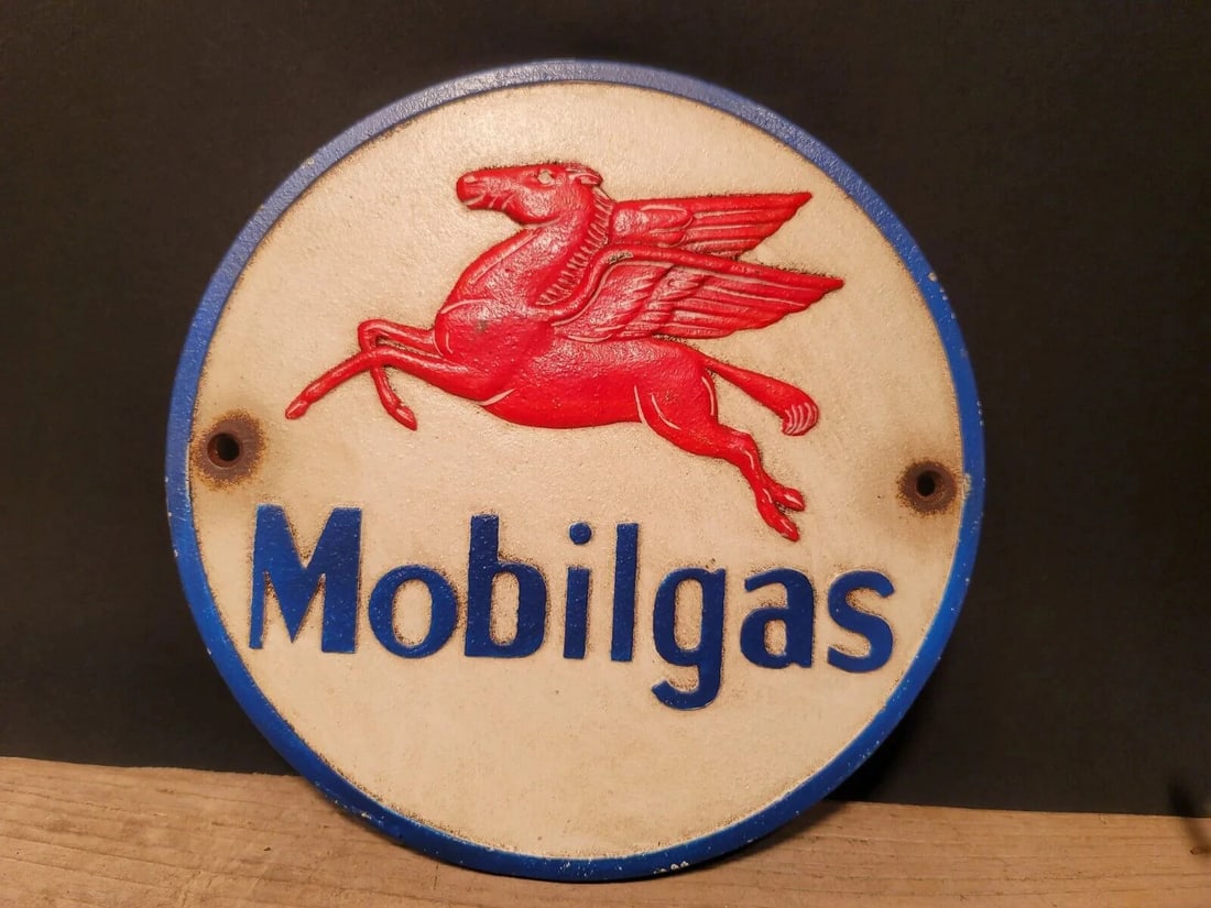 Cast Iron Round Mobile Gas Oil Sign Plaque - 9
