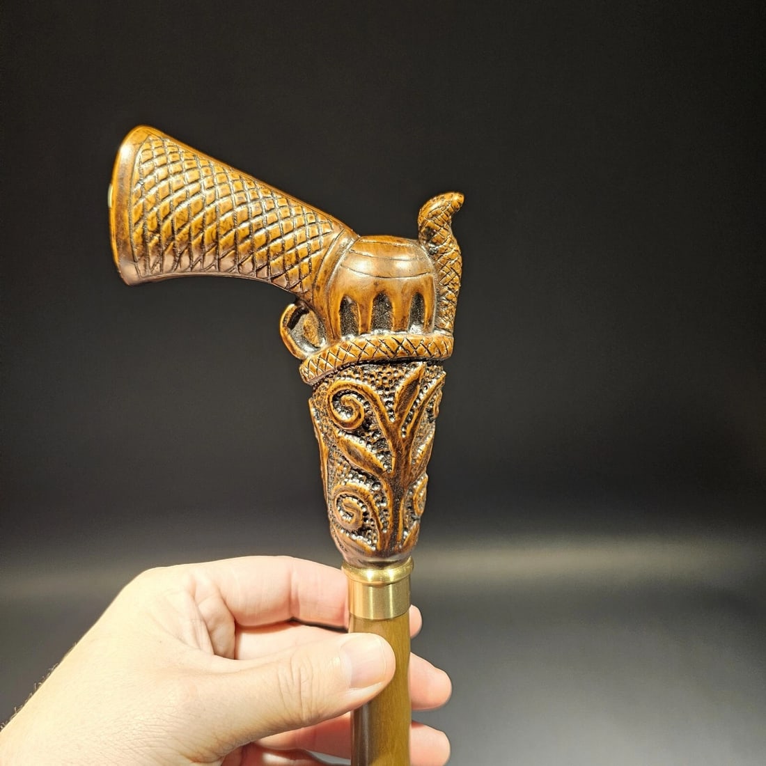 Wood Walking Cane With Gun Handle - 12