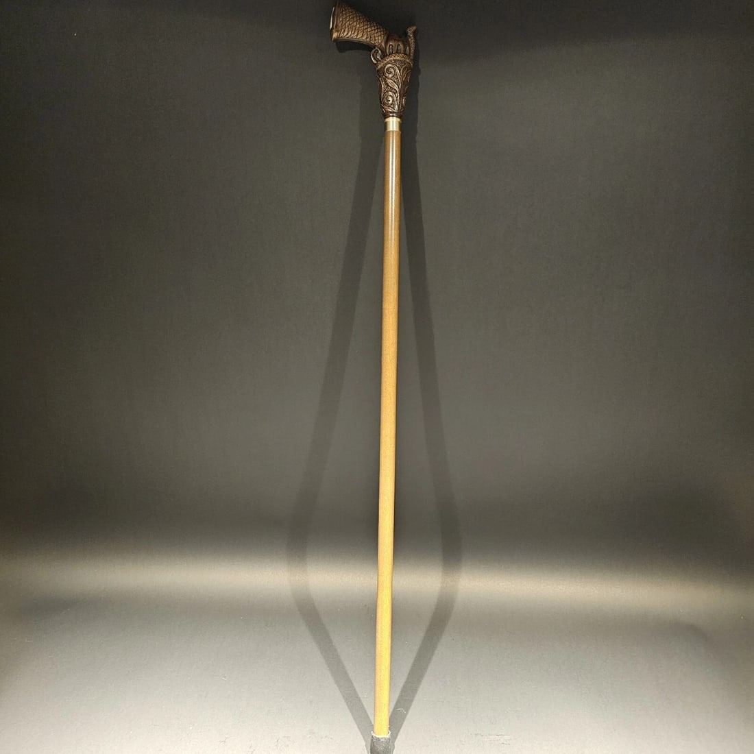 Wood Walking Cane With Gun Handle - 16