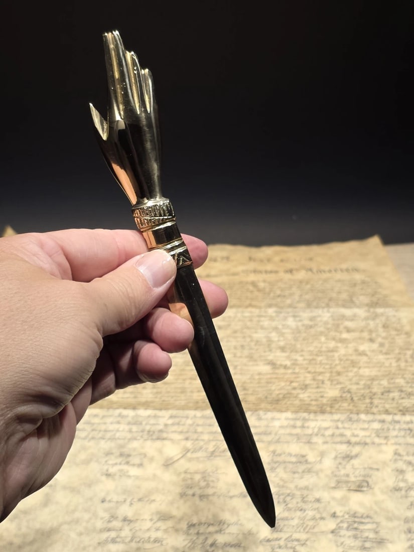 Brass Heart in Hand Friends Love Truth Odd Fellows Letter Opener - 10