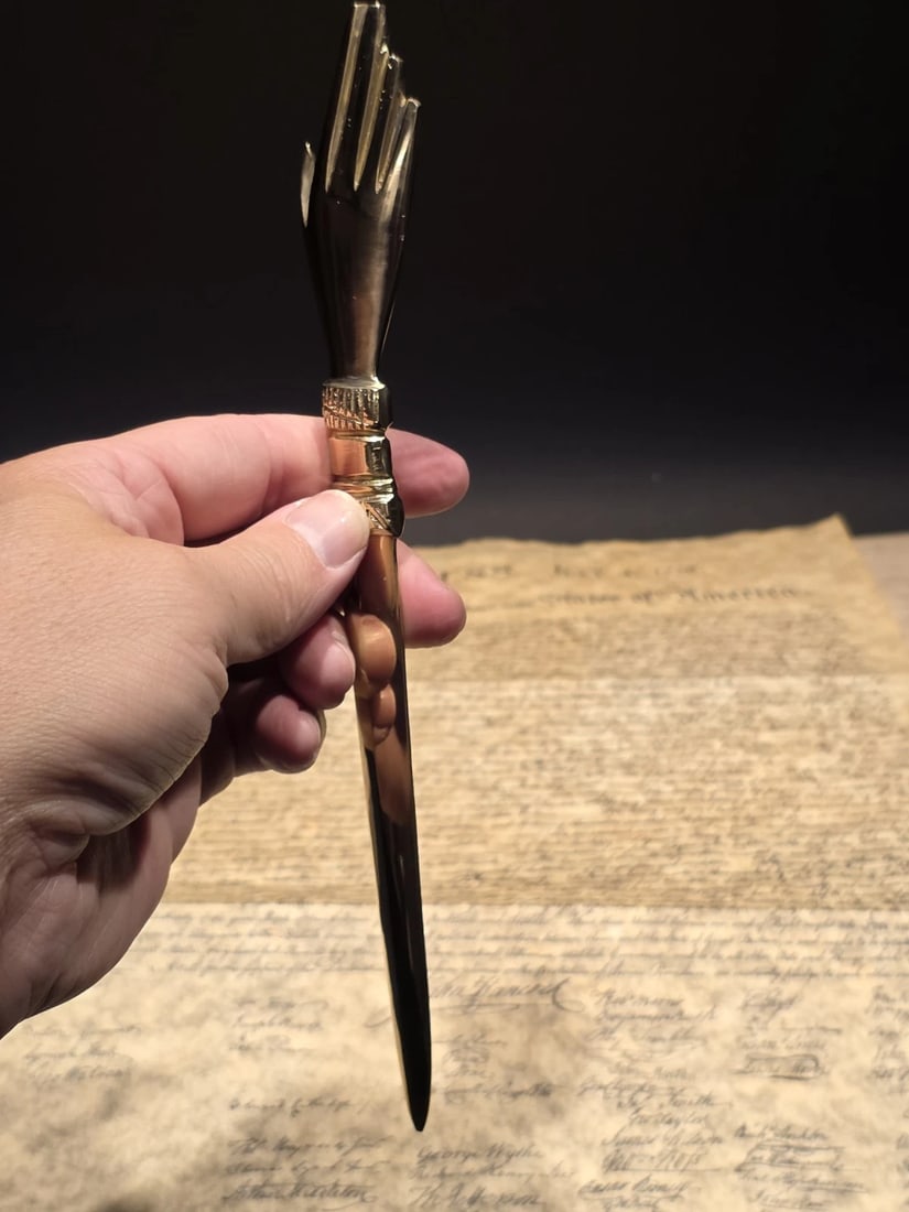 Brass Heart in Hand Friends Love Truth Odd Fellows Letter Opener - 12