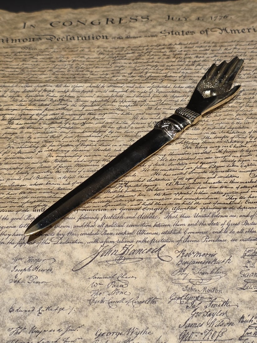 Brass Heart in Hand Friends Love Truth Odd Fellows Letter Opener - 14