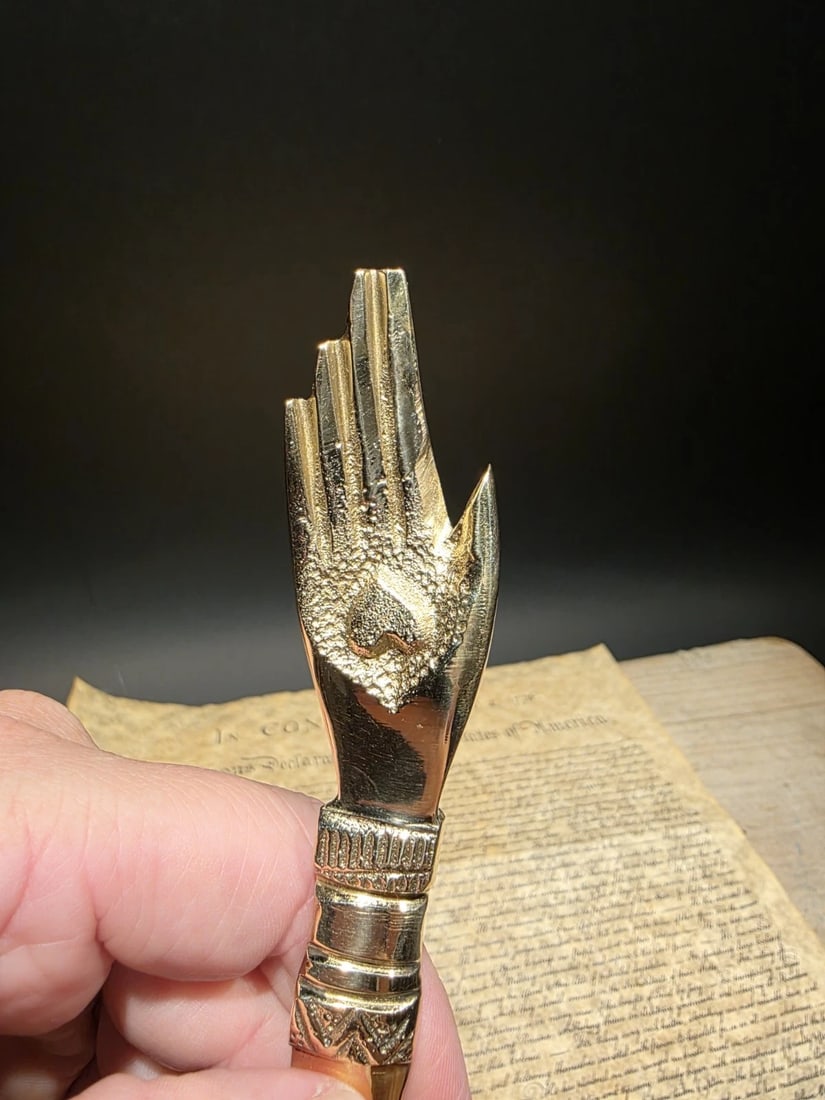 Brass Heart in Hand Friends Love Truth Odd Fellows Letter Opener - 3