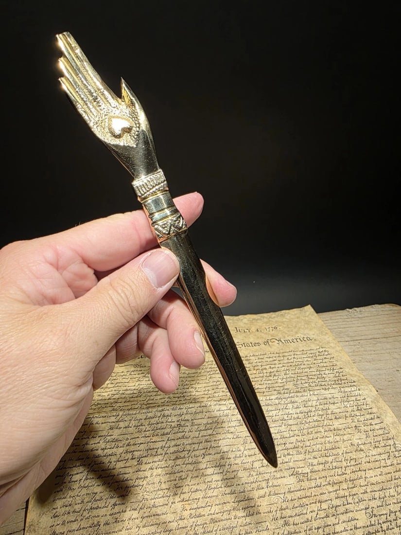 Brass Heart in Hand Friends Love Truth Odd Fellows Letter Opener - 5