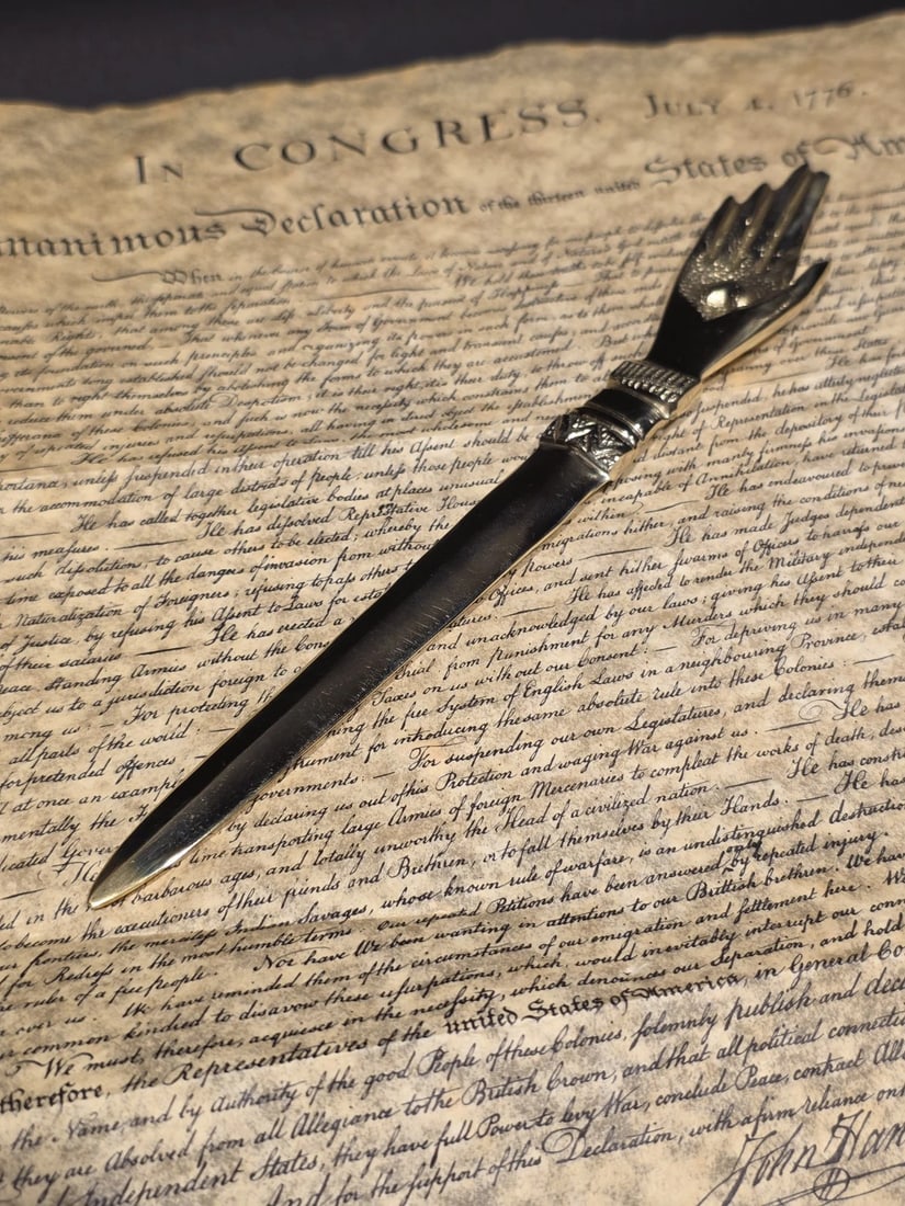 Brass Heart in Hand Friends Love Truth Odd Fellows Letter Opener - 6