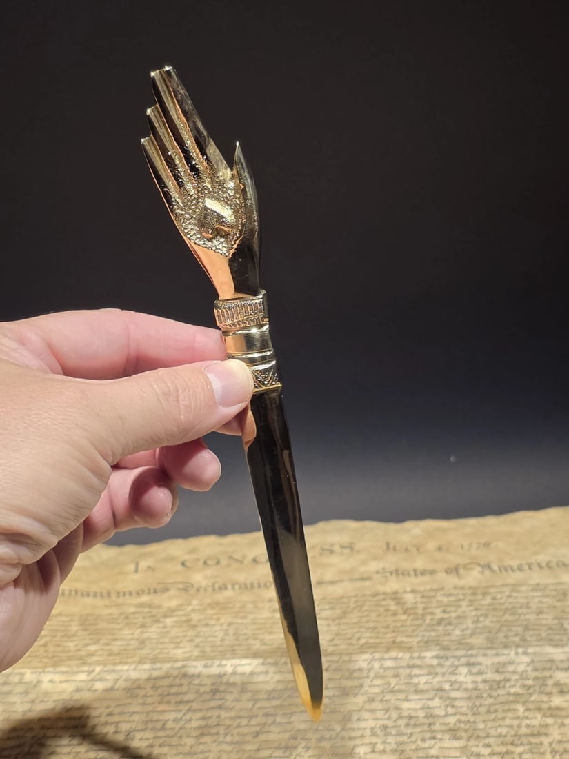 Brass Heart in Hand Friends Love Truth Odd Fellows Letter Opener - 8