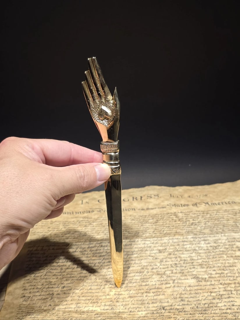 Brass Heart in Hand Friends Love Truth Odd Fellows Letter Opener - 9