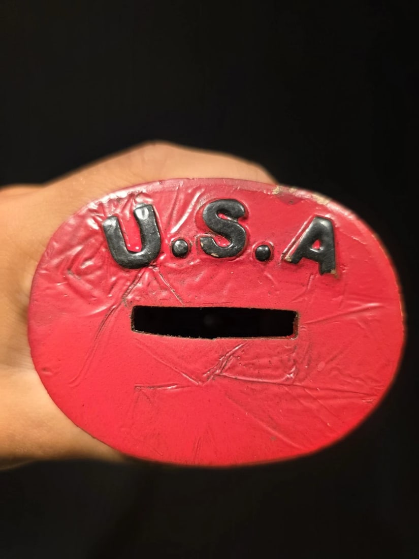 4 1/2" Cast Iron USA Patriotic Hat Coin Bank - 10