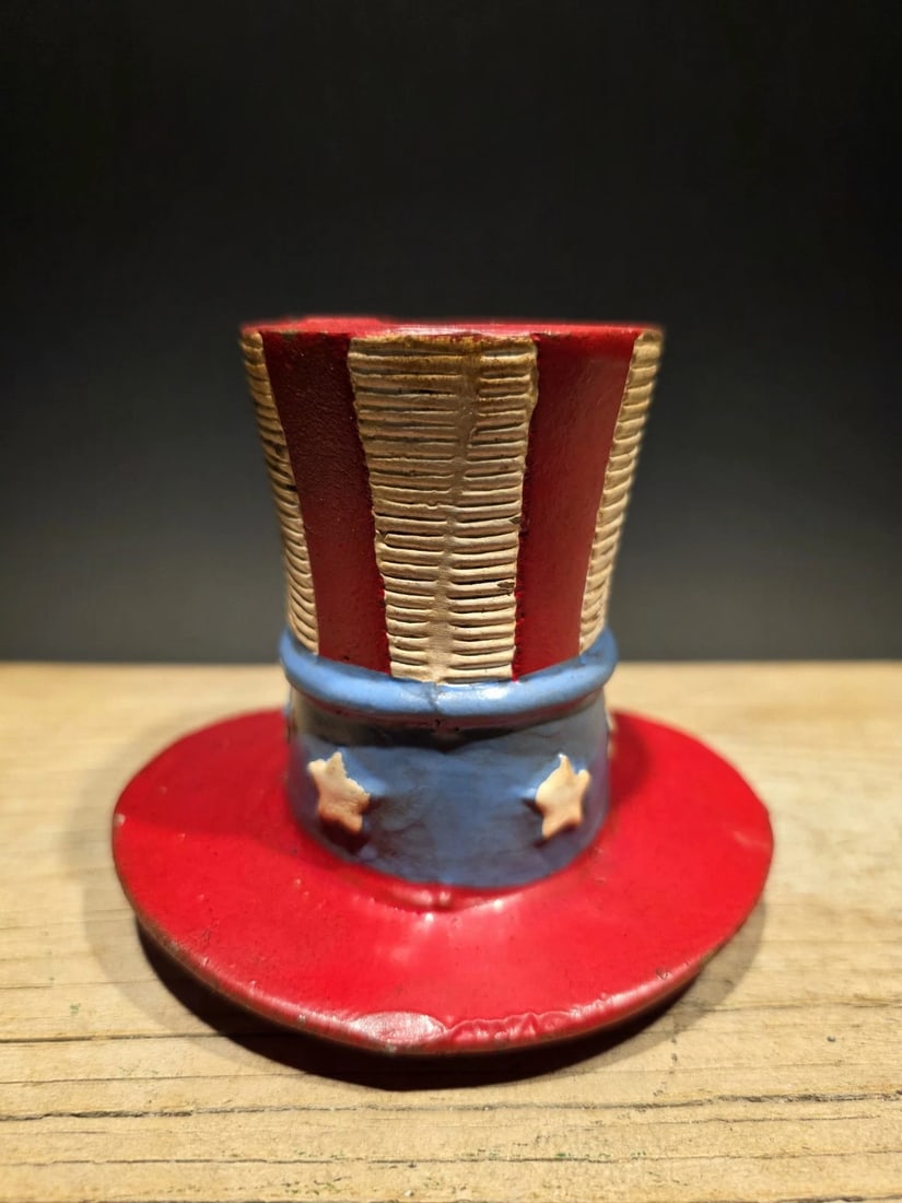 4 1/2" Cast Iron USA Patriotic Hat Coin Bank - 11