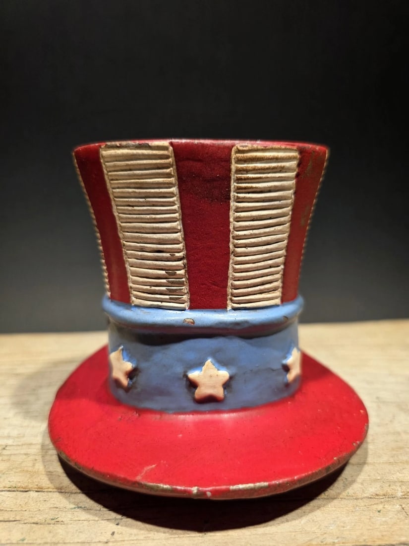 4 1/2" Cast Iron USA Patriotic Hat Coin Bank - 8