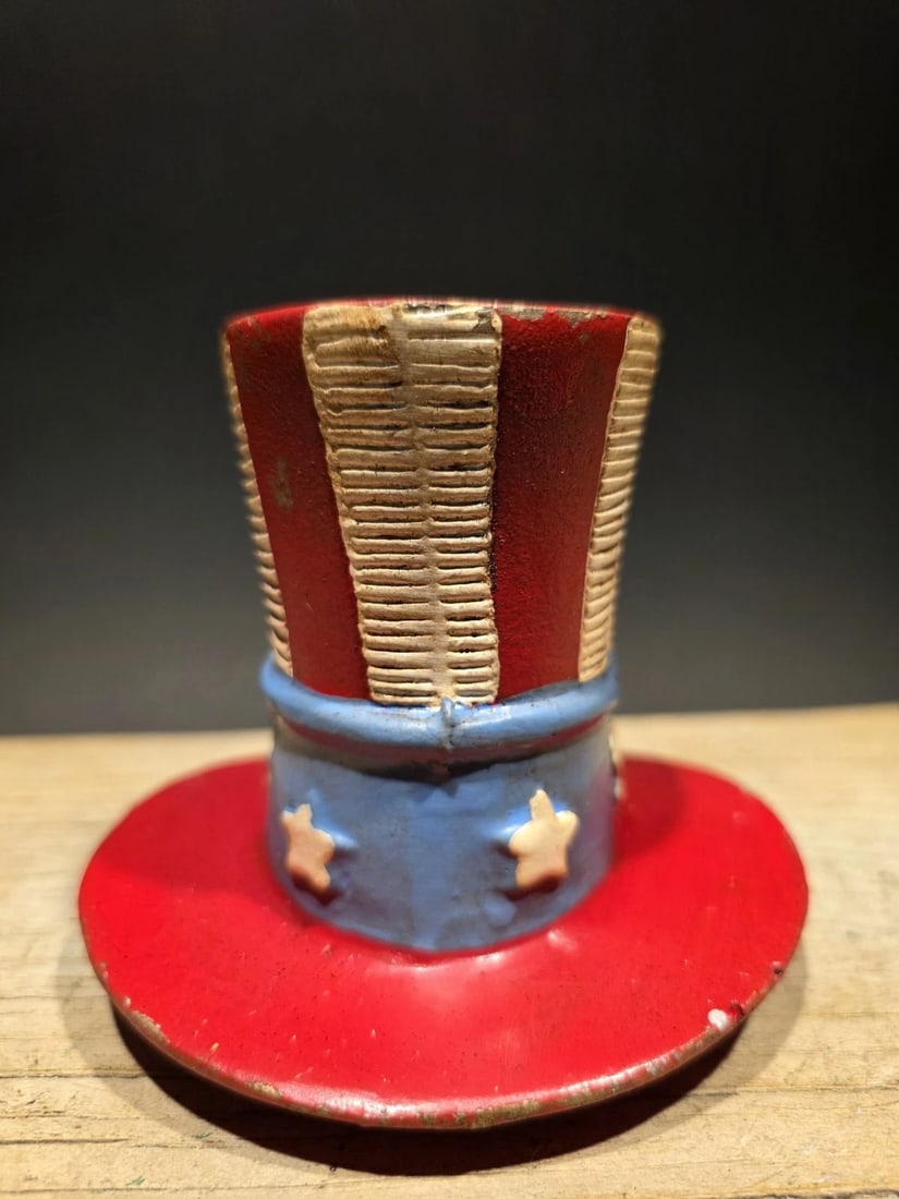 4 1/2" Cast Iron USA Patriotic Hat Coin Bank - 9