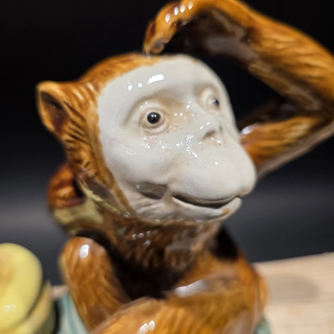 8" Majolica Style Monkey with Bananas Figurine - Wilson Ceramic Statue - 11