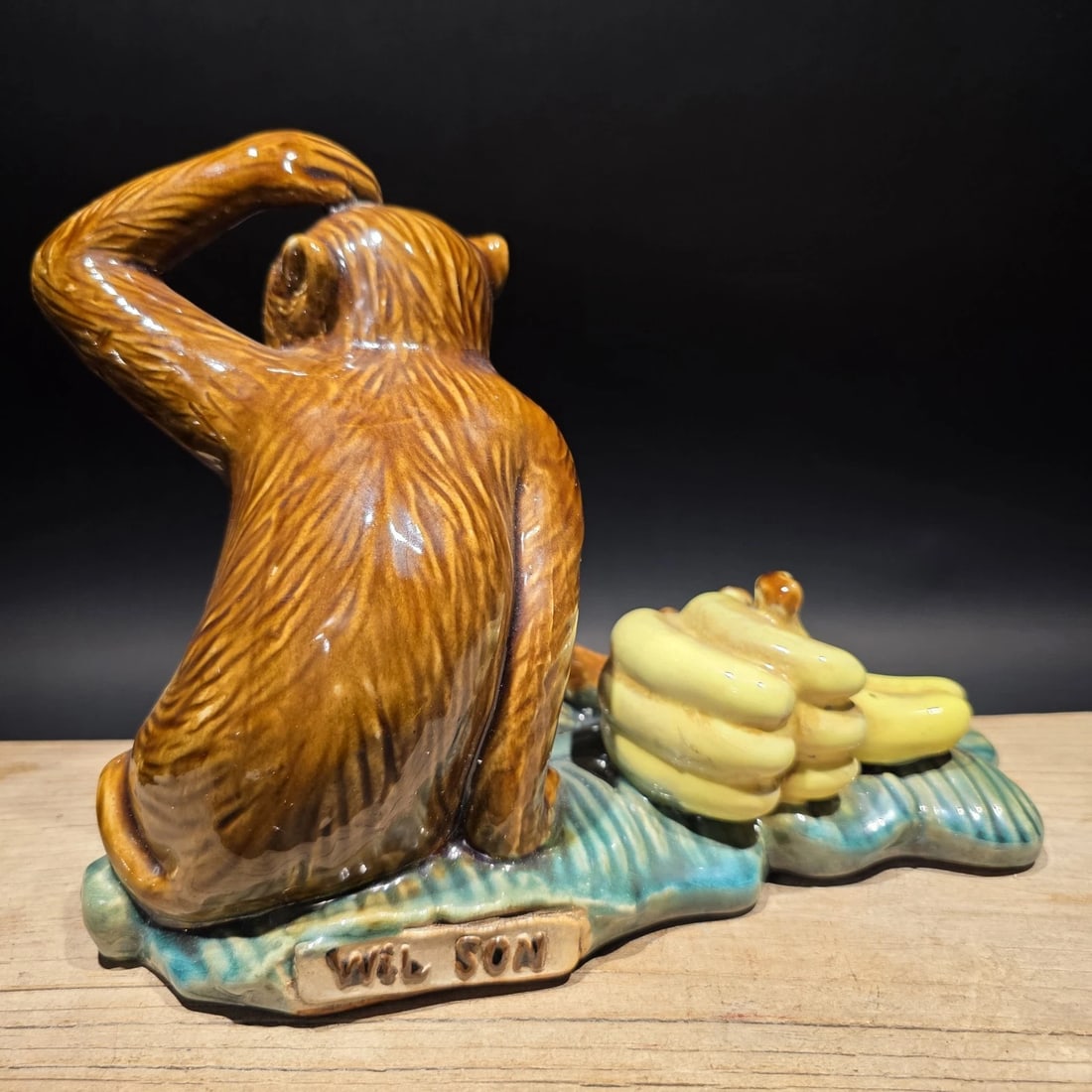 8" Majolica Style Monkey with Bananas Figurine - Wilson Ceramic Statue - 5