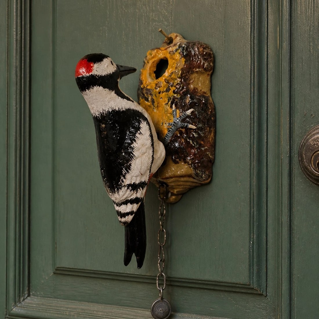 Folk Art Cast Iron Woodpecker Door Knocker - 14
