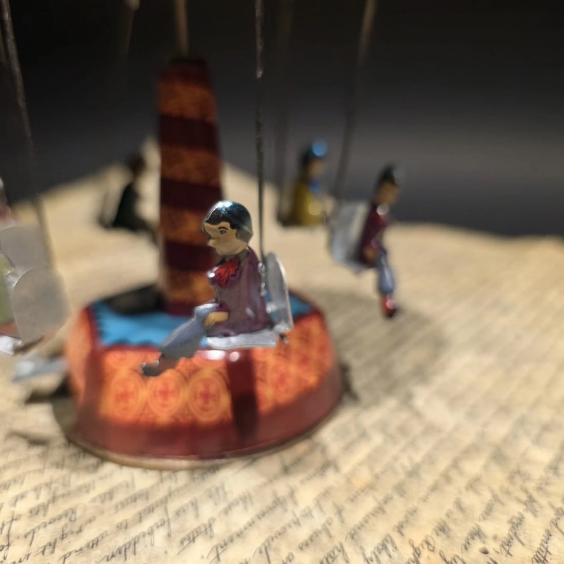 Tin Litho Carousel Swing Ride Wind-Up Amusement Park Toy - 12