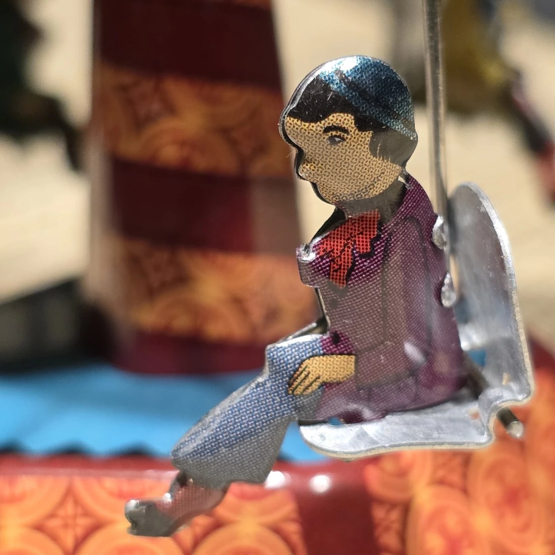Tin Litho Carousel Swing Ride Wind-Up Amusement Park Toy - 13