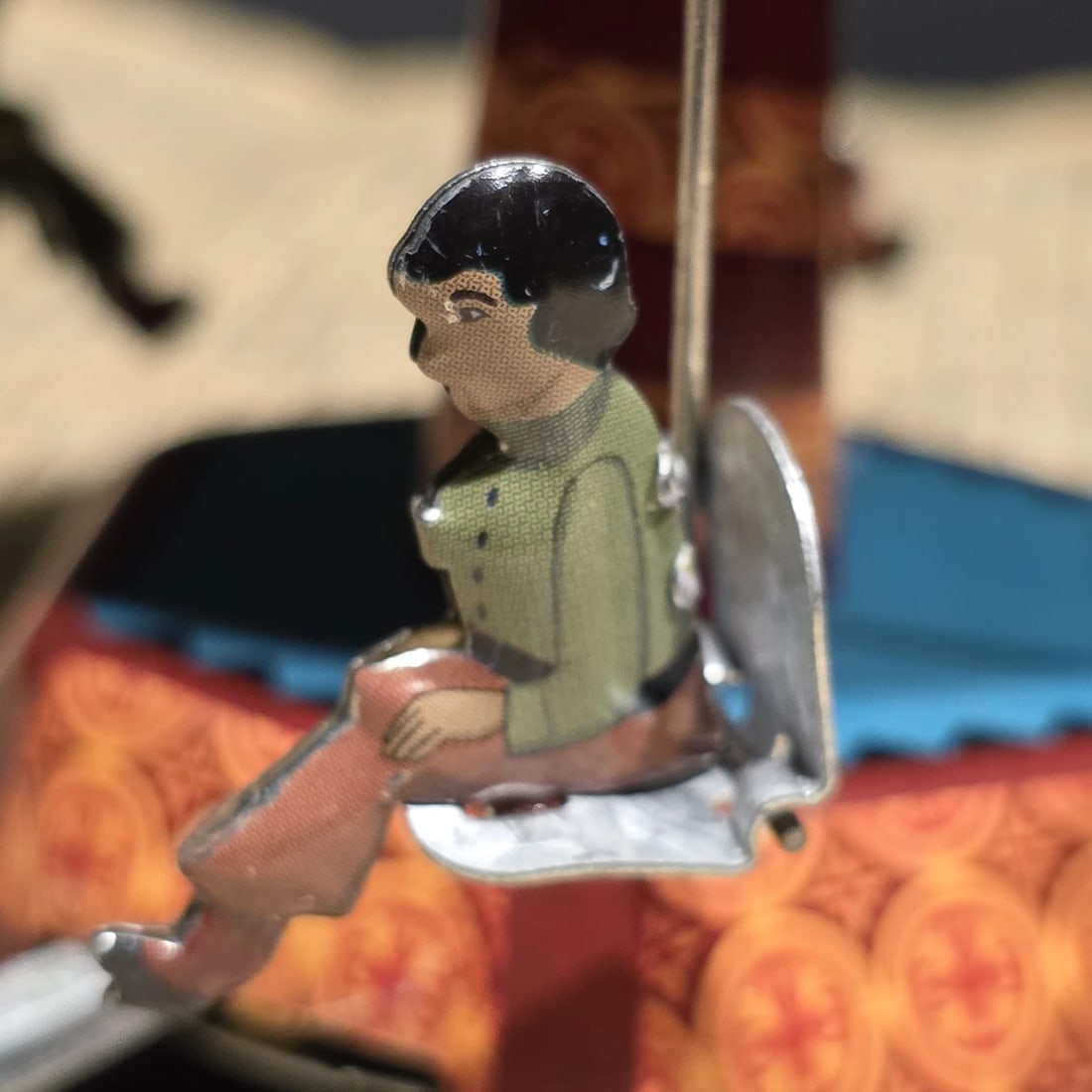 Tin Litho Carousel Swing Ride Wind-Up Amusement Park Toy - 15