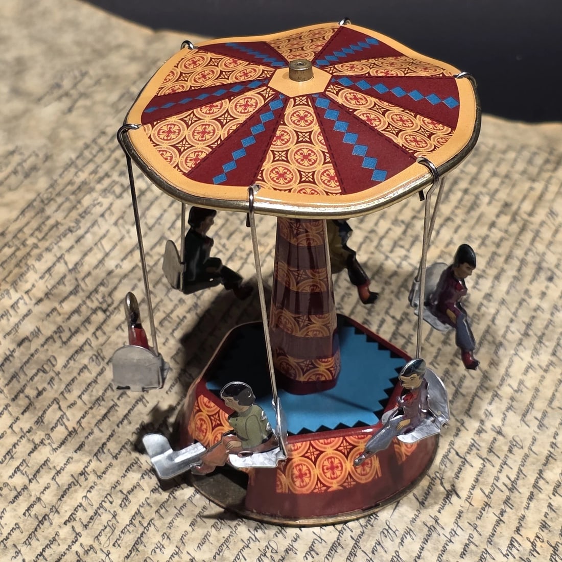 Tin Litho Carousel Swing Ride Wind-Up Amusement Park Toy - 17