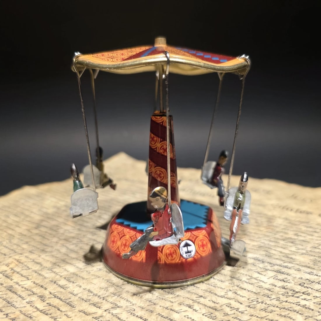 Tin Litho Carousel Swing Ride Wind-Up Amusement Park Toy - 4
