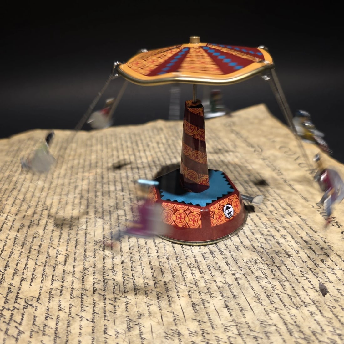 Tin Litho Carousel Swing Ride Wind-Up Amusement Park Toy - 7
