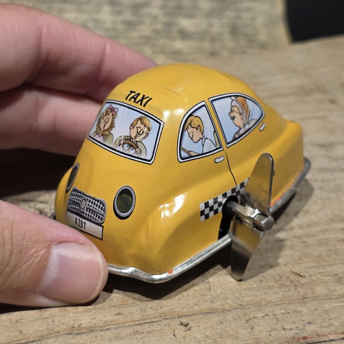 Tin Litho Taxi Toy Wind-Up Mechanical Cab Car - 3