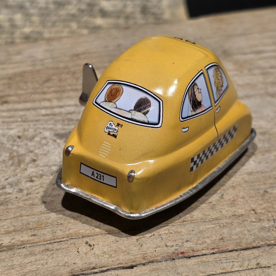 Tin Litho Taxi Toy Wind-Up Mechanical Cab Car - 5
