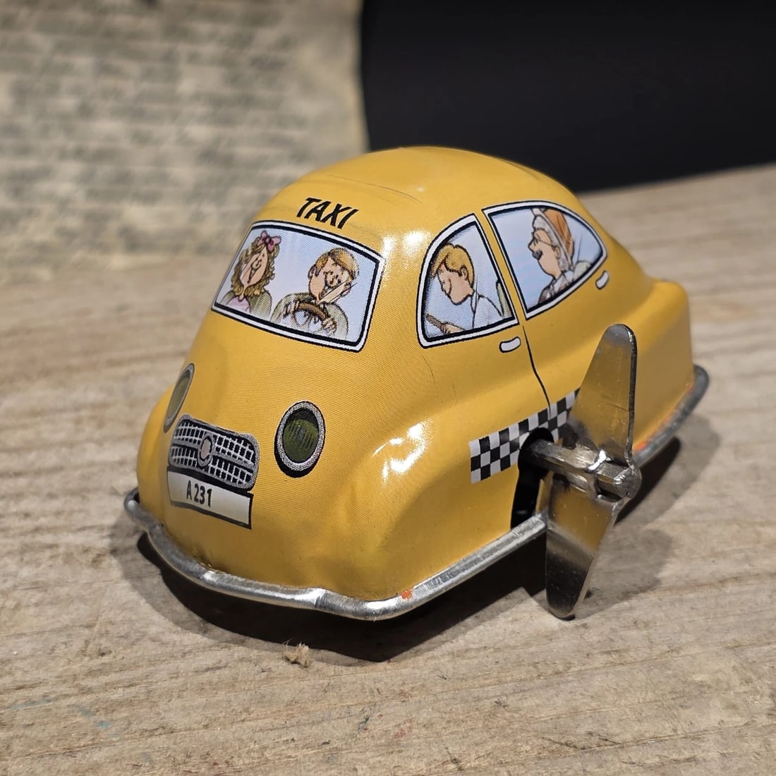 Tin Litho Taxi Toy Wind-Up Mechanical Cab Car - 8