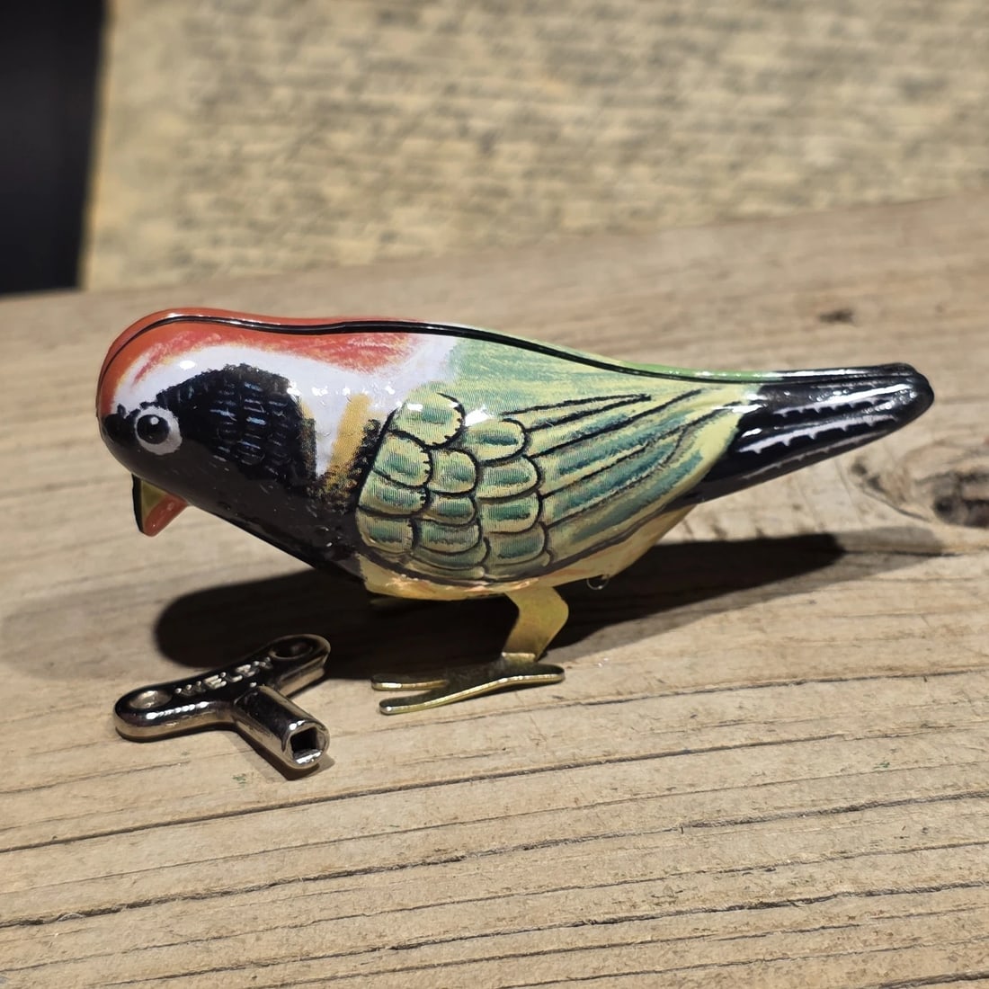 Tin Litho Pecking Bird Toy Wind-Up Mechanical Songbird (1 of 8)