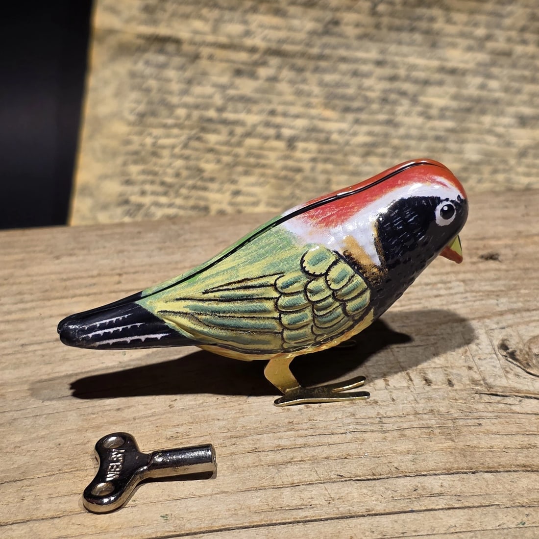 Tin Litho Pecking Bird Toy Wind-Up Mechanical Songbird - 5