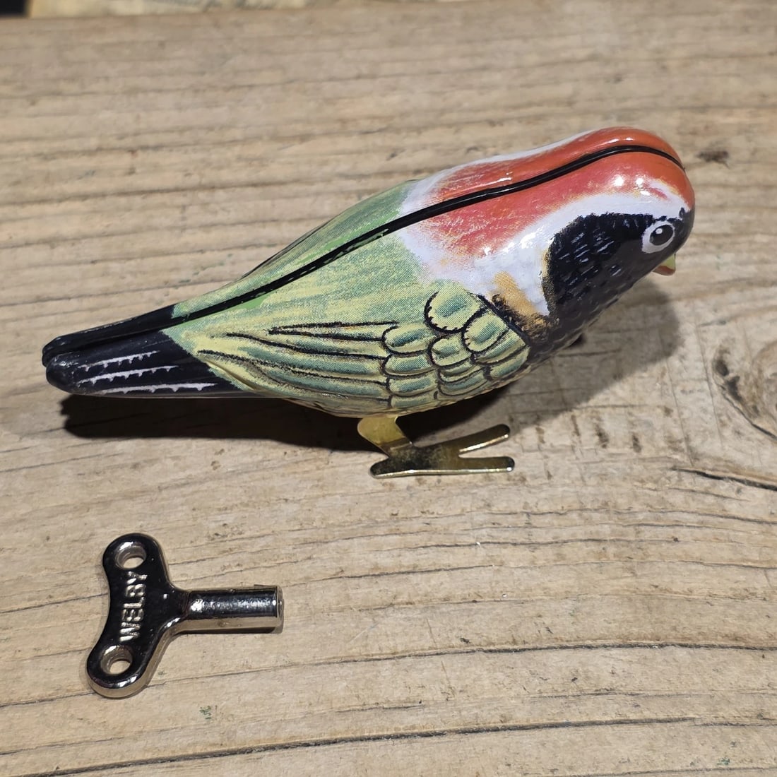 Tin Litho Pecking Bird Toy Wind-Up Mechanical Songbird - 6