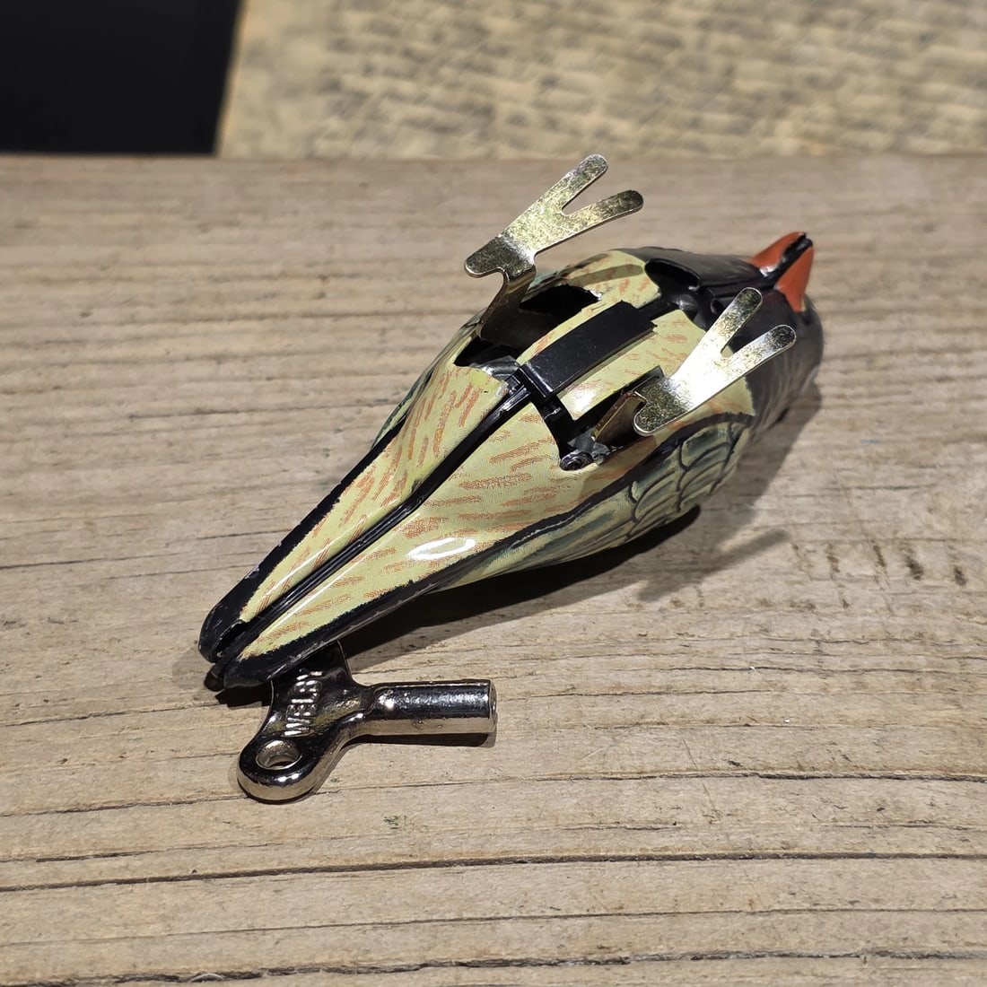Tin Litho Pecking Bird Toy Wind-Up Mechanical Songbird - 7