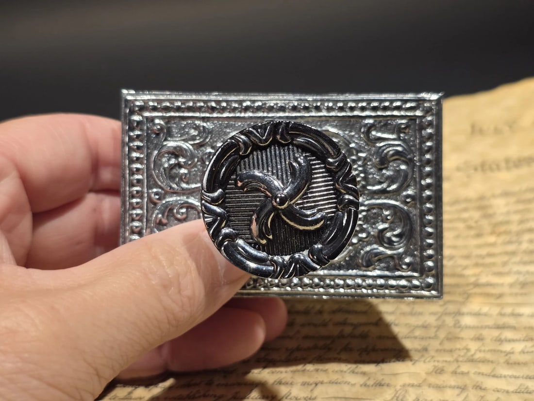 4" Antique Style Silver Metal & Wood Ink Blotter - 8