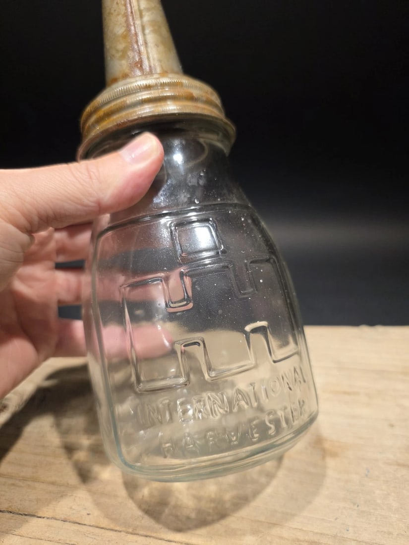 1930s Style Glass Farmall Oil Bottle w Spout - 2