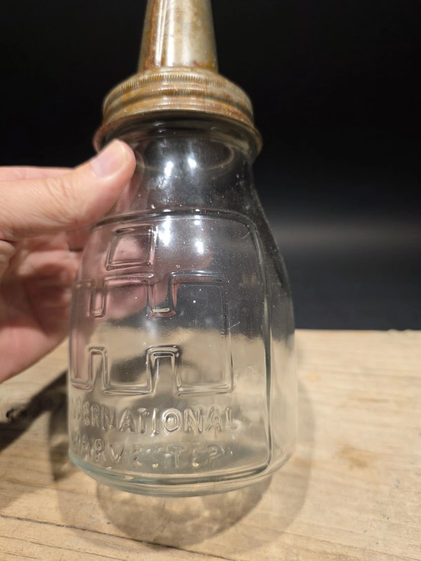 1930s Style Glass Farmall Oil Bottle w Spout - 3