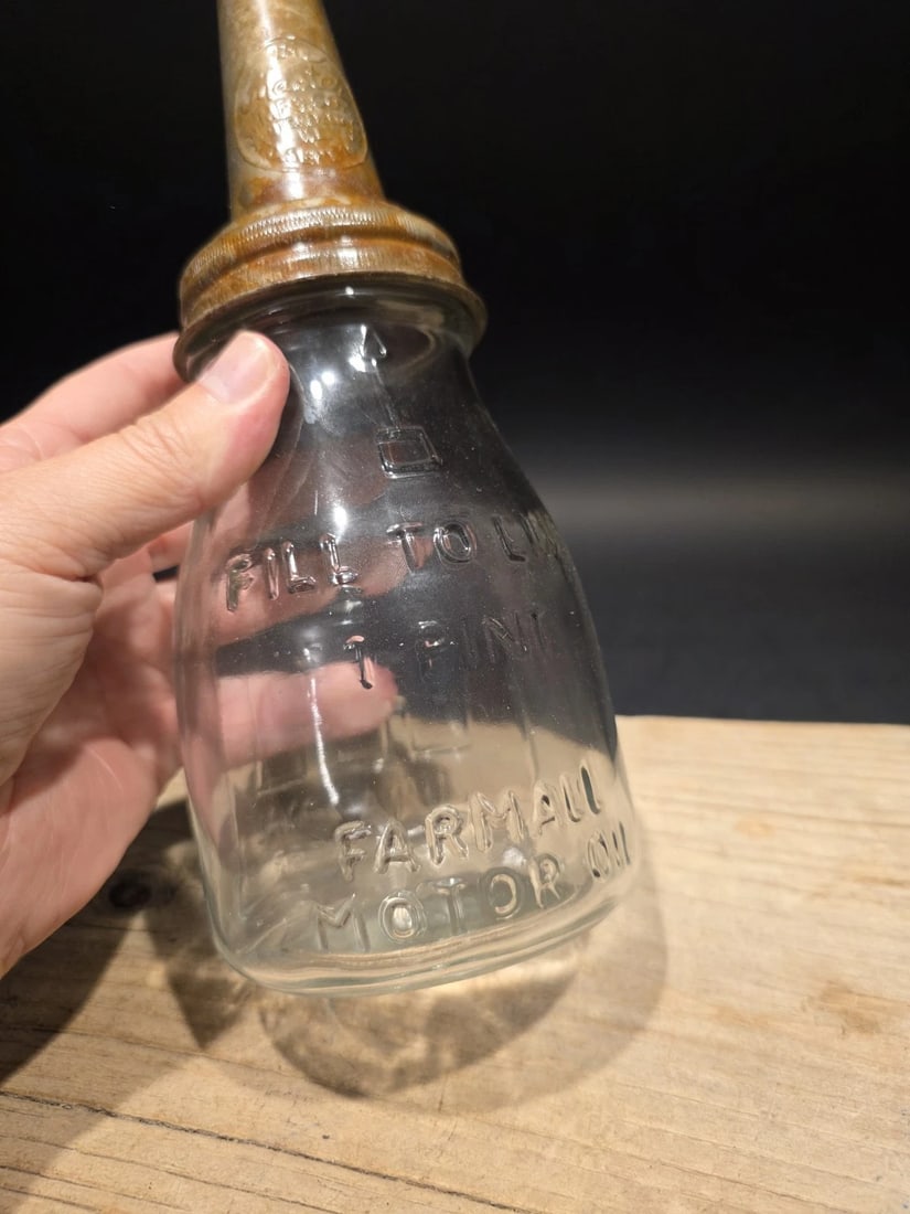 1930s Style Glass Farmall Oil Bottle w Spout - 5