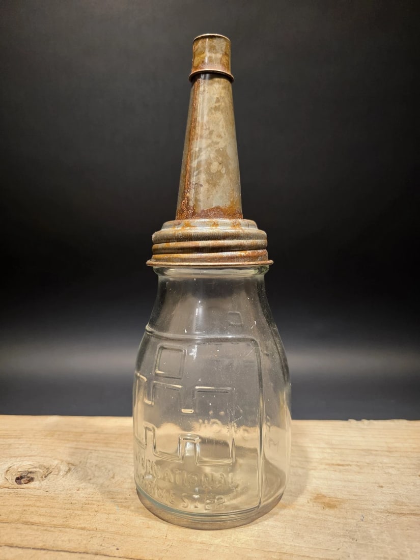1930s Style Glass Farmall Oil Bottle w Spout - 7